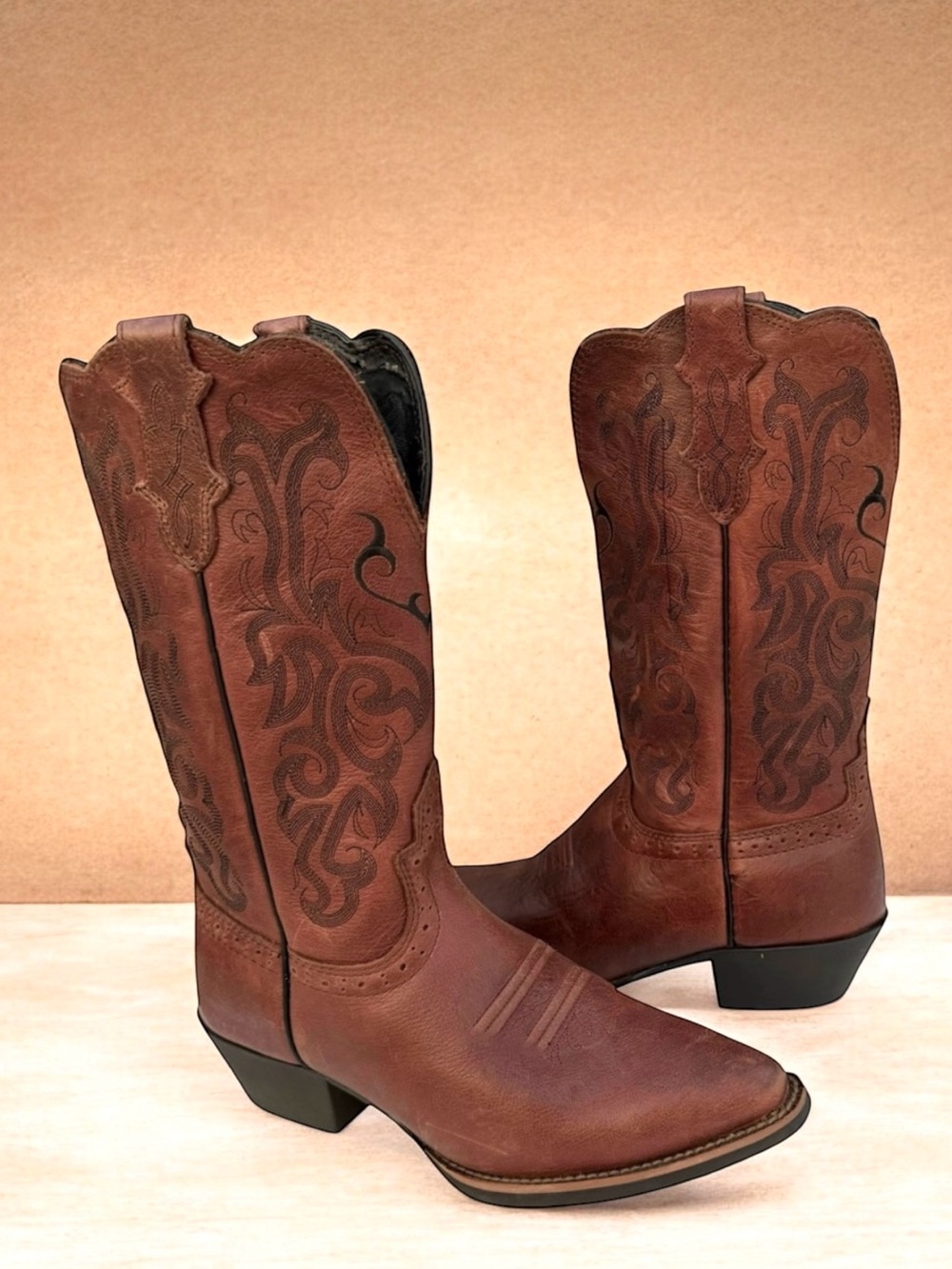 🆕 Justin Cowboy Boots Western Brown Leather Womens